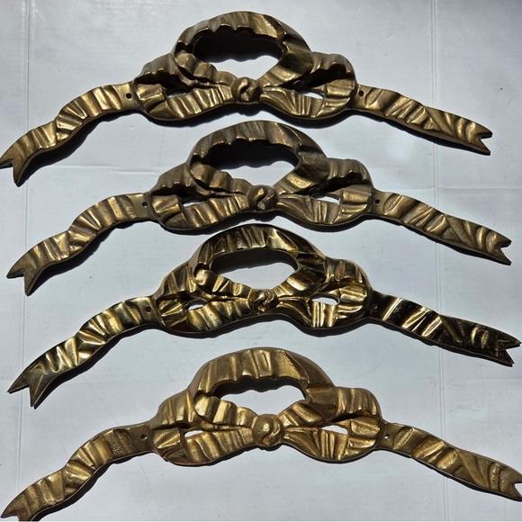 Other - Set Of 4 Solid Brass Ribbon Bows Vintage 14 1/2” Frame Decorative Wall Decor